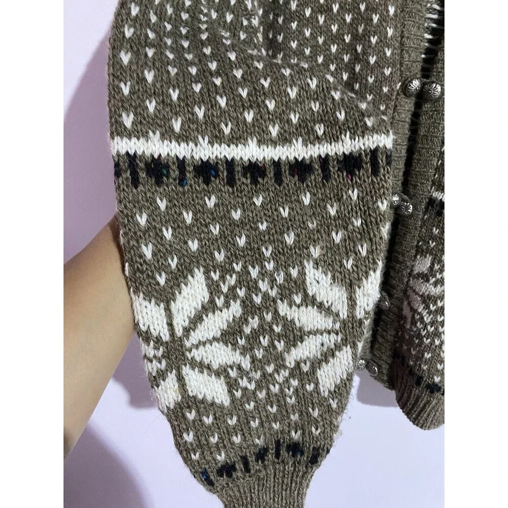 Vintage Catamount Trail Cardigan Sweater L Tan Wool Fair Isle Grandma‎ Cabincore